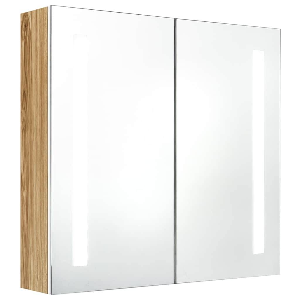 Walplus LED MDF Bathroom Mirror Cabinet - White and Oak - 62 x 14 x 60 cm - Image 2