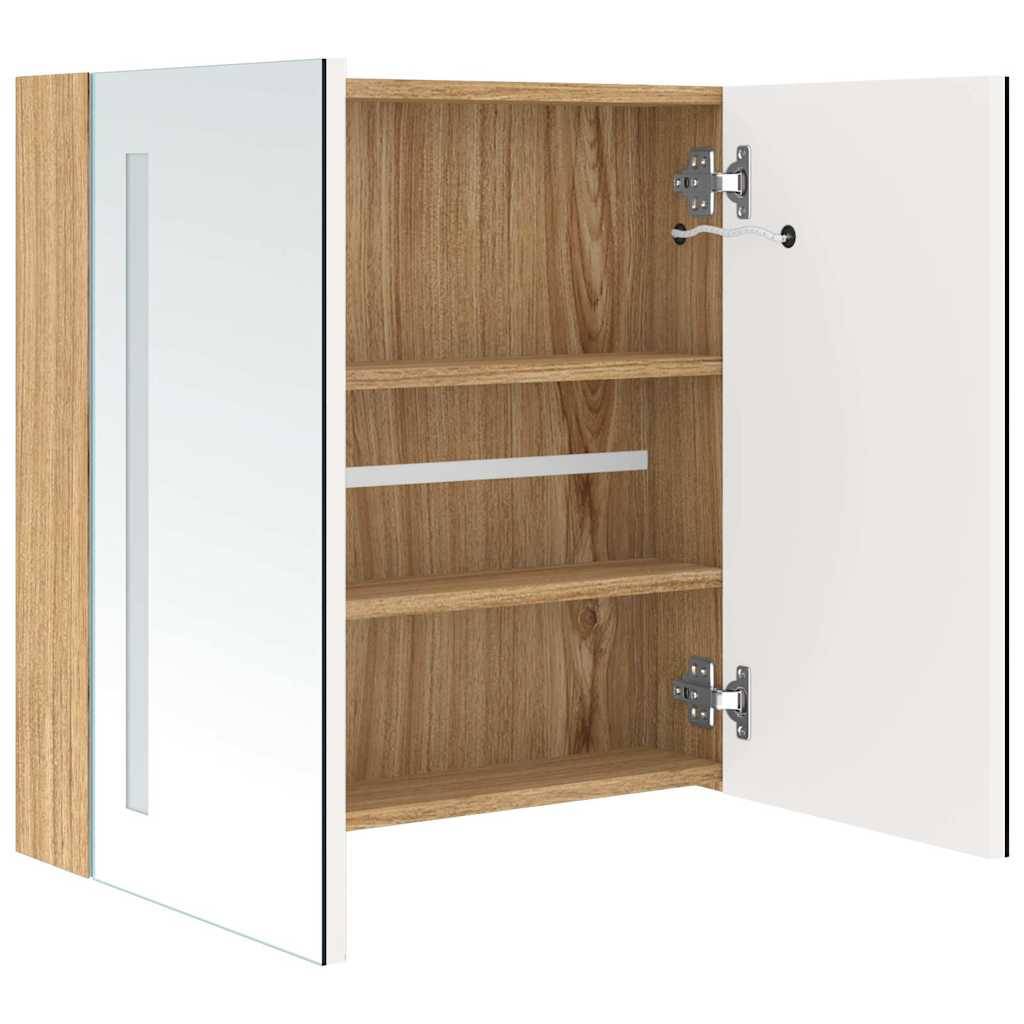 Walplus LED MDF Bathroom Mirror Cabinet - White and Oak - 62 x 14 x 60 cm - Image 5