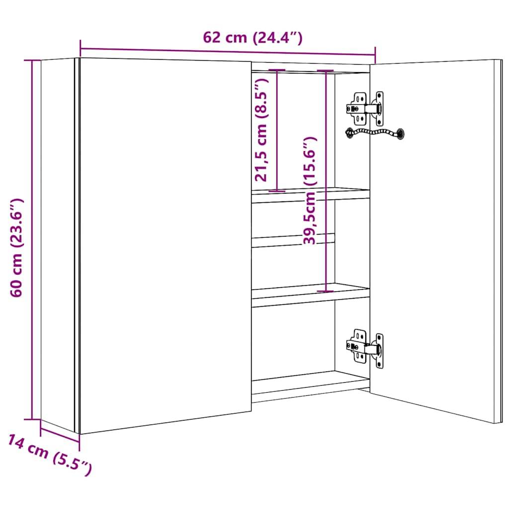Walplus LED MDF Bathroom Mirror Cabinet - White and Oak - 62 x 14 x 60 cm - Image 8