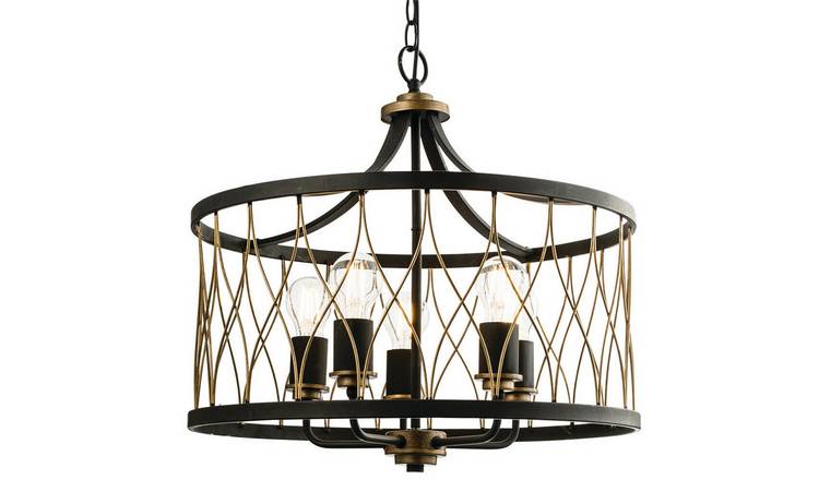 Loops Direct Steel 5-Light Ceiling Pendant - Matt Black and Rustic Bronze