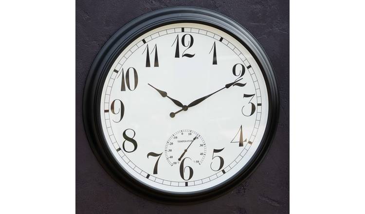 Primrose 90cm Big Time Outdoor Garden Clock with Thermometer - Black