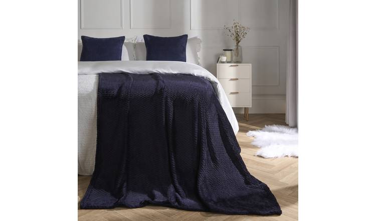 OHS Waffle Fleece Blanket Throw 125 x 150cm - Navy
