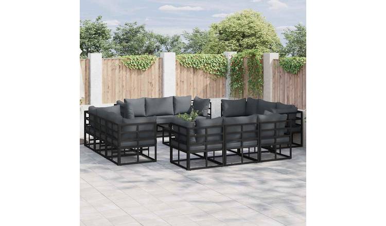 Walplus 12 Piece Metal Garden Sofa Set - Black - 71.5 x 71.5 x 71 cm
