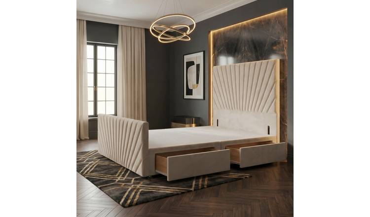 Somnior Velvet Small Single 2 Draw Divan Bed with Footboard & Headboard - Ivory