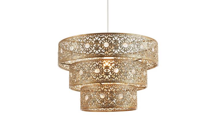Happy Homewares Gold Antique Acrylic Gem Moroccan Triple Pendant Shade - 30cm
