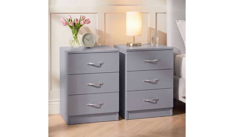 Vida Designs Riano 3 Drawer Bedside Chest Set of 2 - Grey