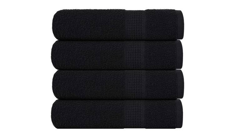 Walplus Pack of 4 Cotton Shower Towels - Black - 70 x 140 cm