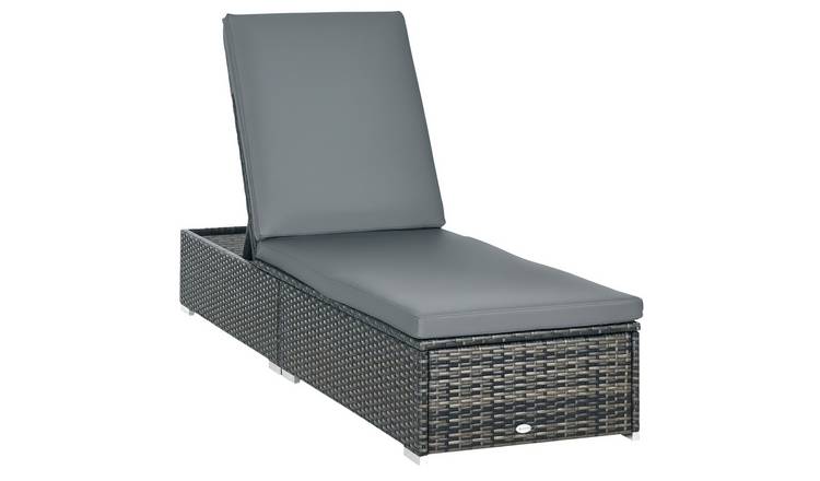 Outsunny Set of 2 PE Rattan Adjustable Reclining Garden Sun Lounger - Grey