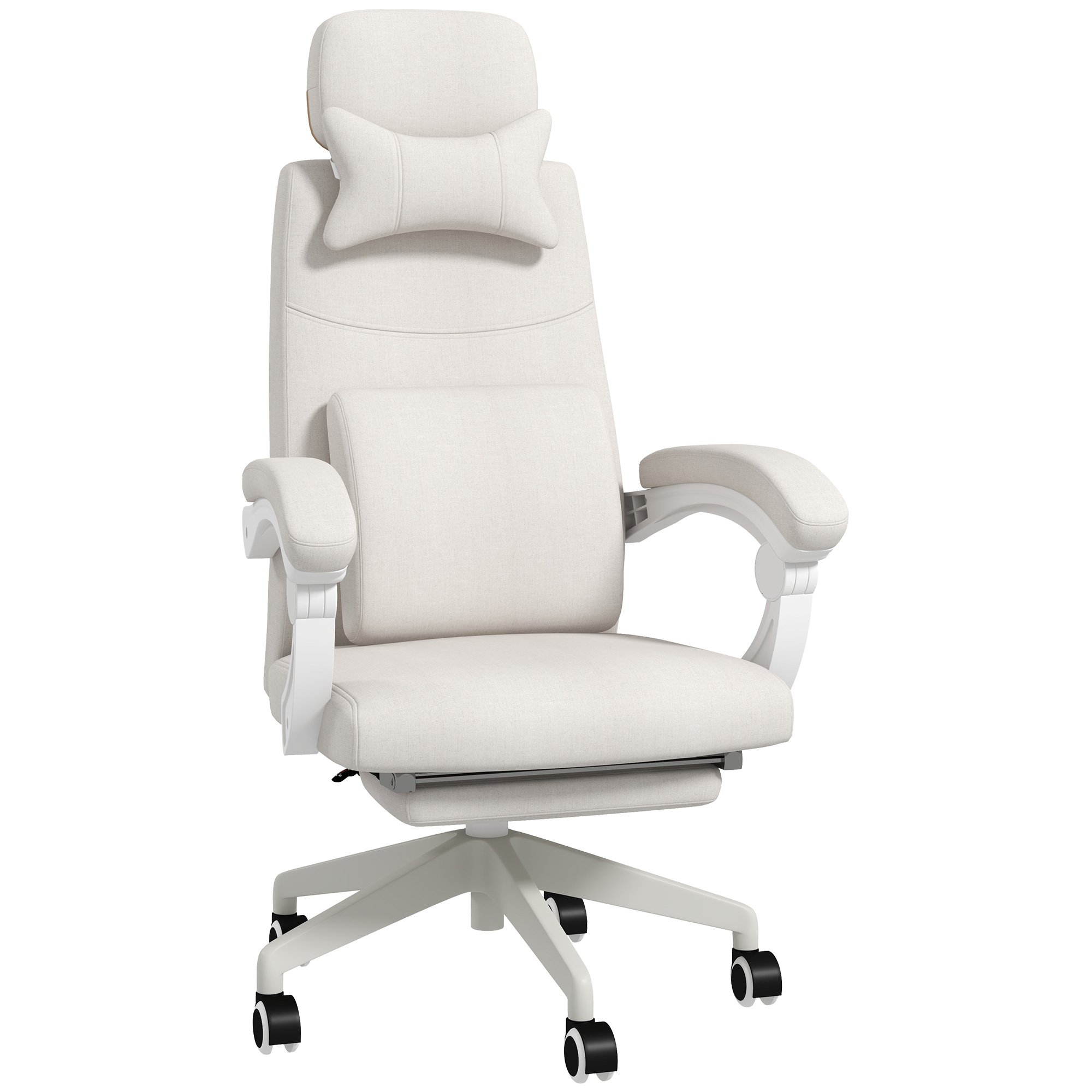 Vinsetto Fabric Office Chair with Reclining Backrest and Footrest - White - Image 1