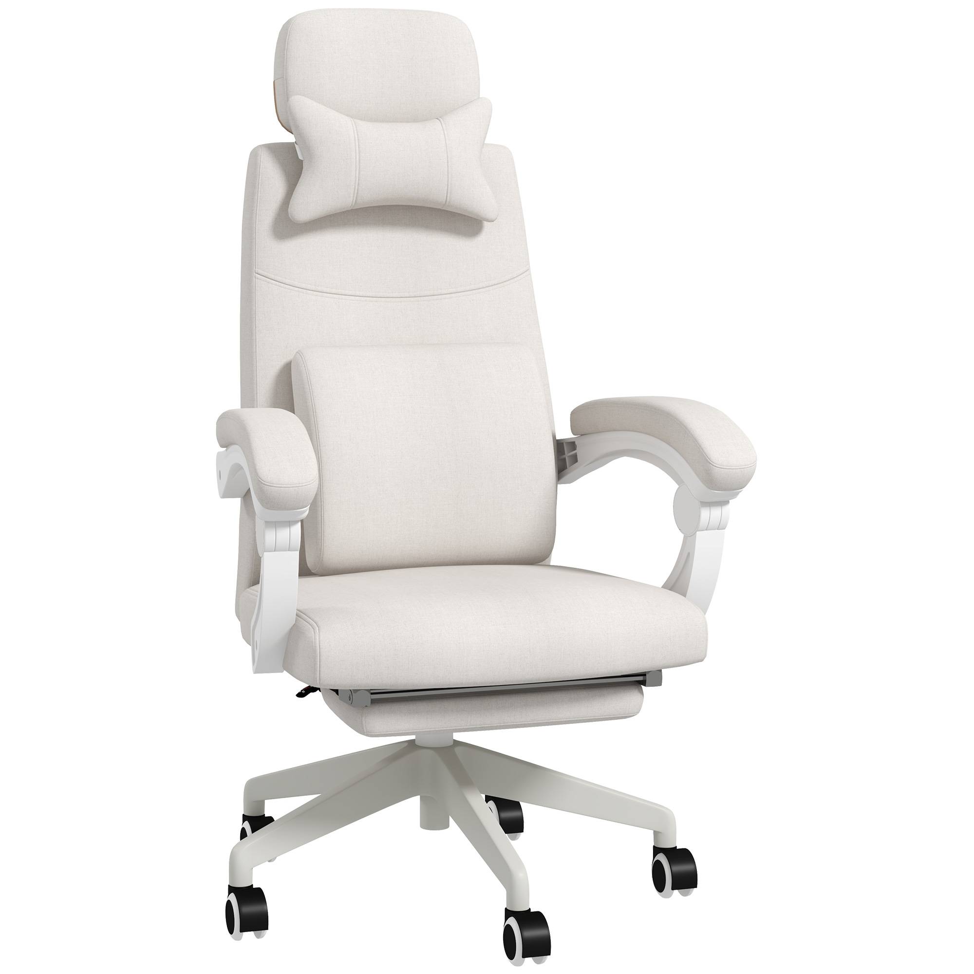 Vinsetto Fabric Office Chair with Reclining Backrest and Footrest - White - Image 1