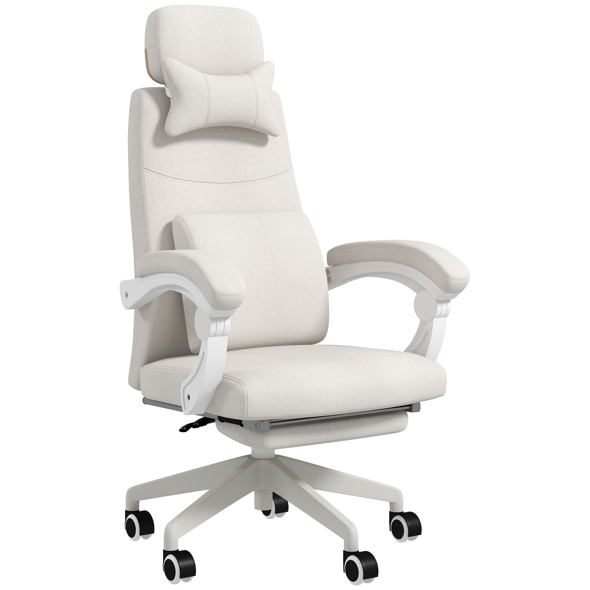 Vinsetto Fabric Office Chair with Reclining Backrest and Footrest - White - Image 2