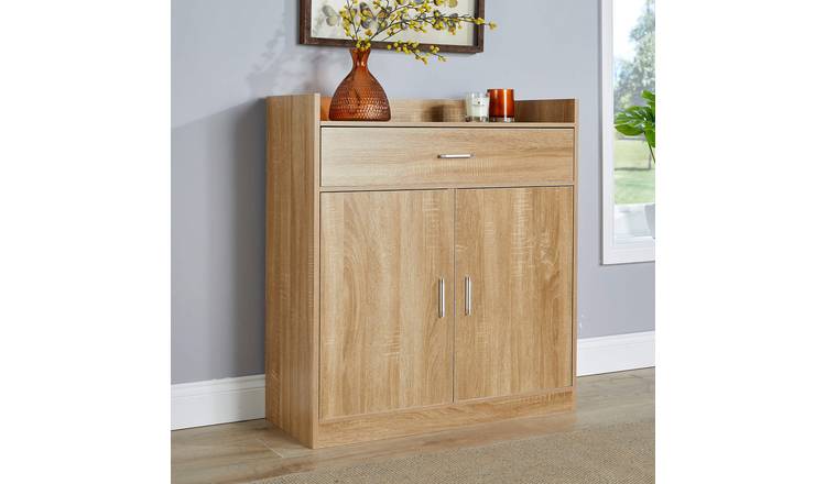 Home Source Novara 2 Door 1 Drawer Shoe Cabinet - Oak