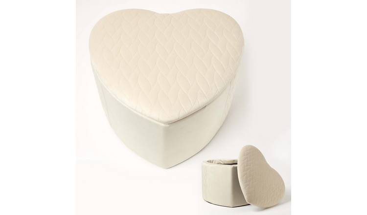 Homescapes Arundel Heart-Shaped Velvet Footstool with Storage – Cream