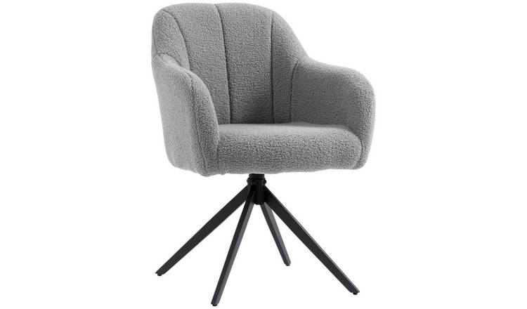 HOMCOM Teddy Fleece 360 Degree Swivel Accent Chair with Steel Legs - Grey
