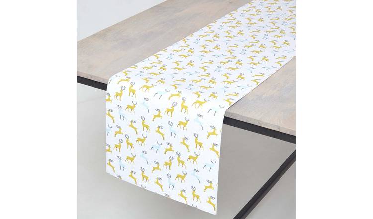 Homescapes Cotton Christmas Majestic Stag Table Runner - 35 x 250 cm - Grey