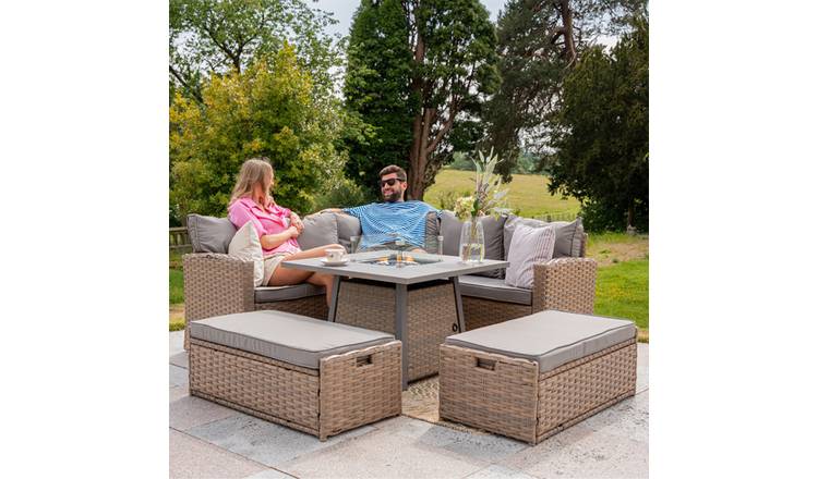 Furniture Maxi Rosen Metal Frame 9 Seater Sofa Set with Cover - Natural