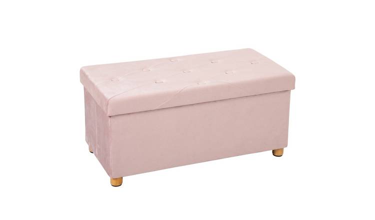 HOMCOM Velvet Upholstered Foldable Ottoman Footrest - Pink