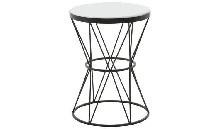 Orsina Marble Effect Round Side Table – Black