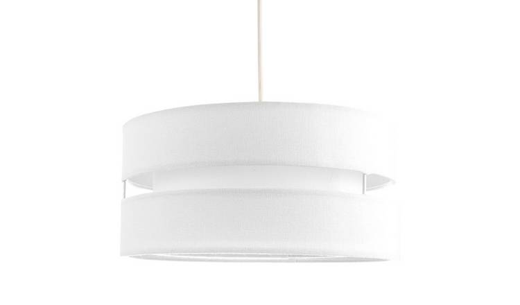 Happy Homewares White Linen Fabric Triple Tier Pendant Shade - 35cm