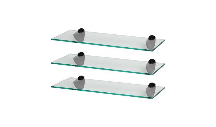 Harbour Housewares Floating Glass Style Bathroom Shelves - Black - Set of 3