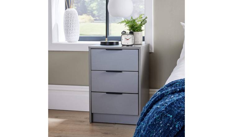Home Source Phoenix 3 Drawer Bedside Table - Grey