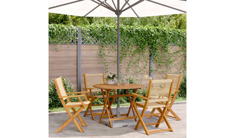 Walplus 5 Piece Solid Acacia Wood Folding Garden Dining Set - Beige - 90 x 75 cm