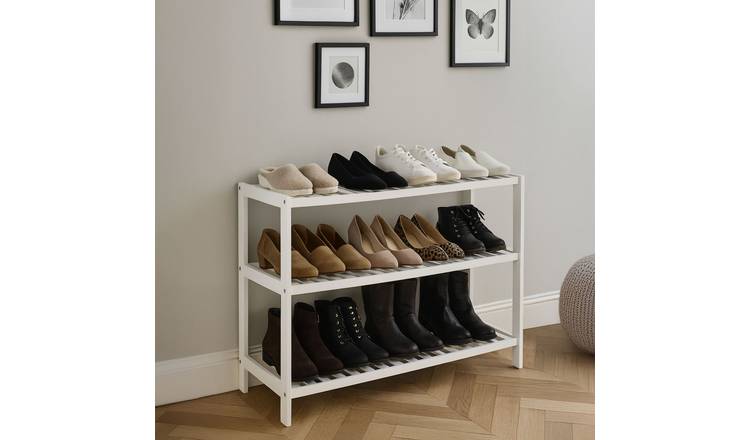 Neo 3 Tier Bamboo Shoe Rack - White/Natural