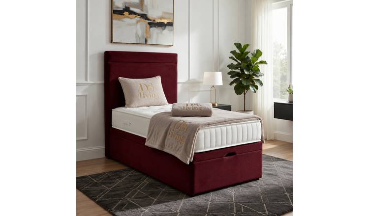 DS Living Majesty Single Velvet Ottoman Bed Frame - Burgundy