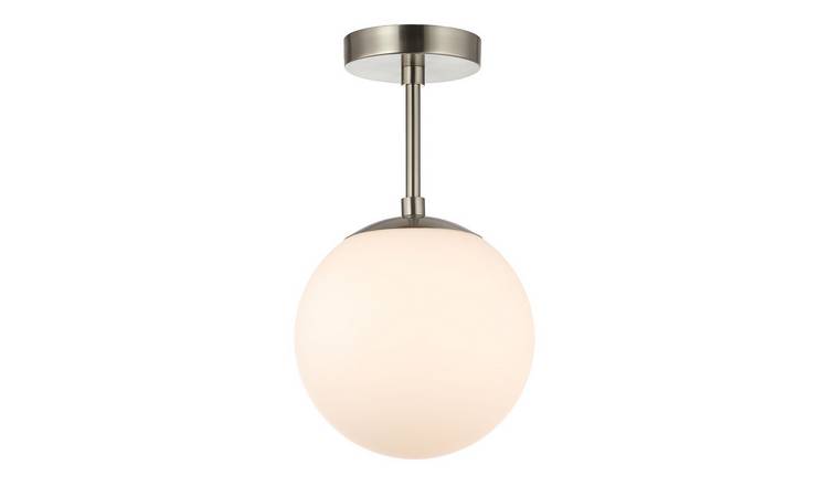 Happy Homewares Nickel Glass Globe IP44 in Satin Bathroom Ceiling Light - 20cm