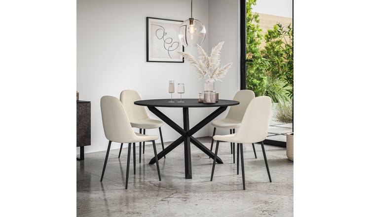 Furniture Online Malvern Maya Black Top Dining Table & 4 Ivory Chairs