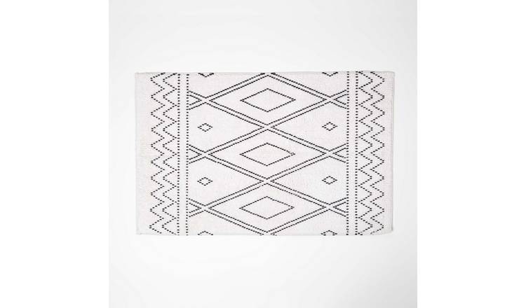 Homescapes Black and White Bath Mat 100% Cotton Boho Design, 50 x 80 cm