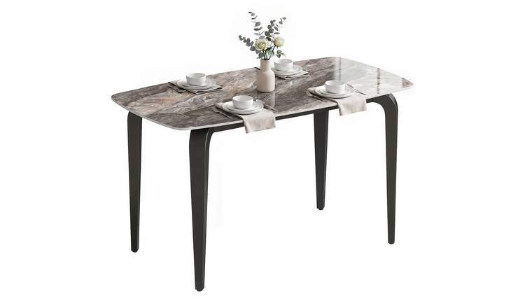 HOMCOM Modern 4 Seater Kitchen Table with Sintered Stone Tabletop - Brown