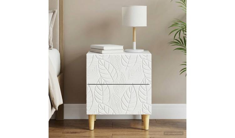 Walplus 2 Drawer Engineered Wood Bedside Table - White - 43 x 34.5 x 48 cm