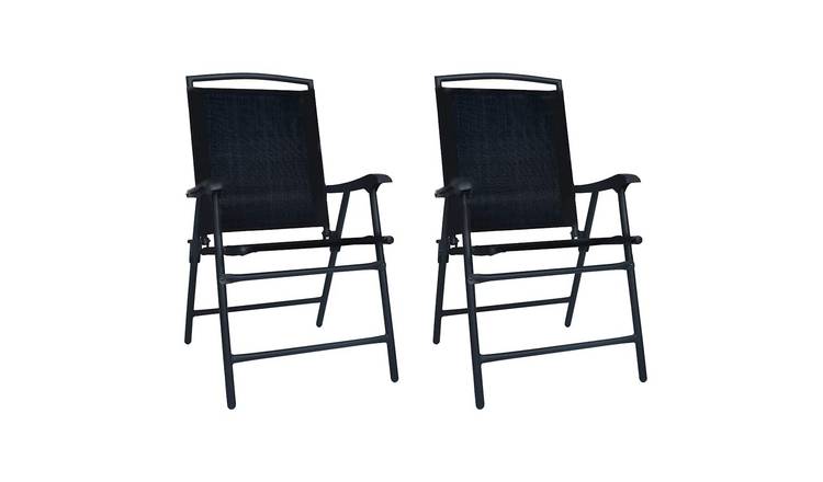 Walplus Pack of 2 Textilene Folding Chairs - Black - 62 x 59 x 93 cm