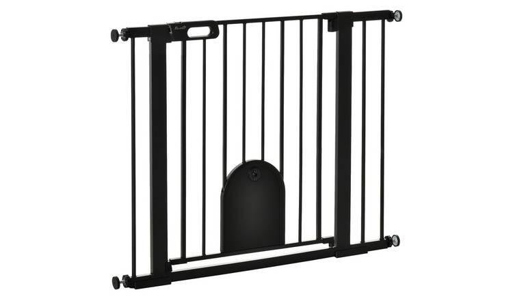 PawHut Pressure Fit Cat Flap Auto Close Pet Safety Gate - 75-103cm - Black