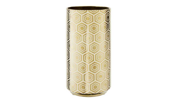 Orsina Hexa Large Ceramic Vase - Gold and Cream