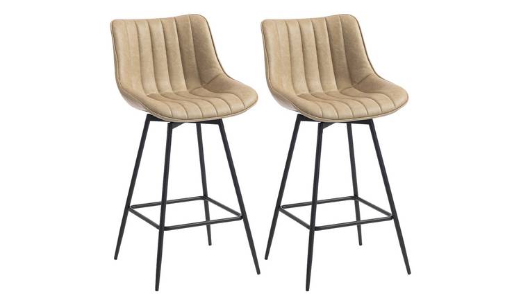 HOMCOM Set of 2 Swivel Height Adjustable Bar Stools - Light Brown