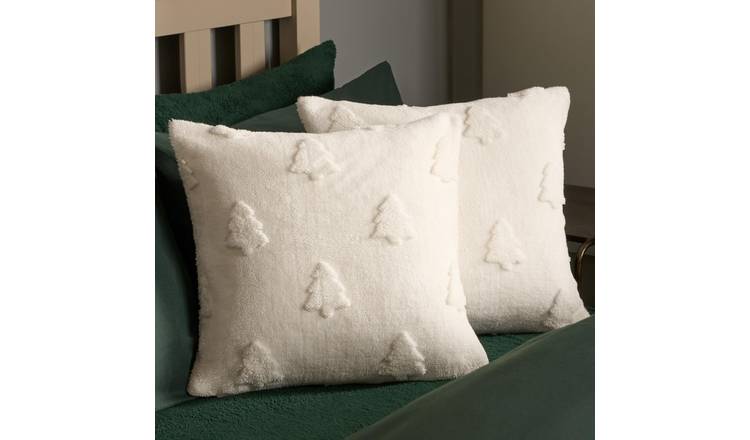 OHS 2 Pack Tufted Winter Tree Cushion Covers 45 x 45cm - Cream
