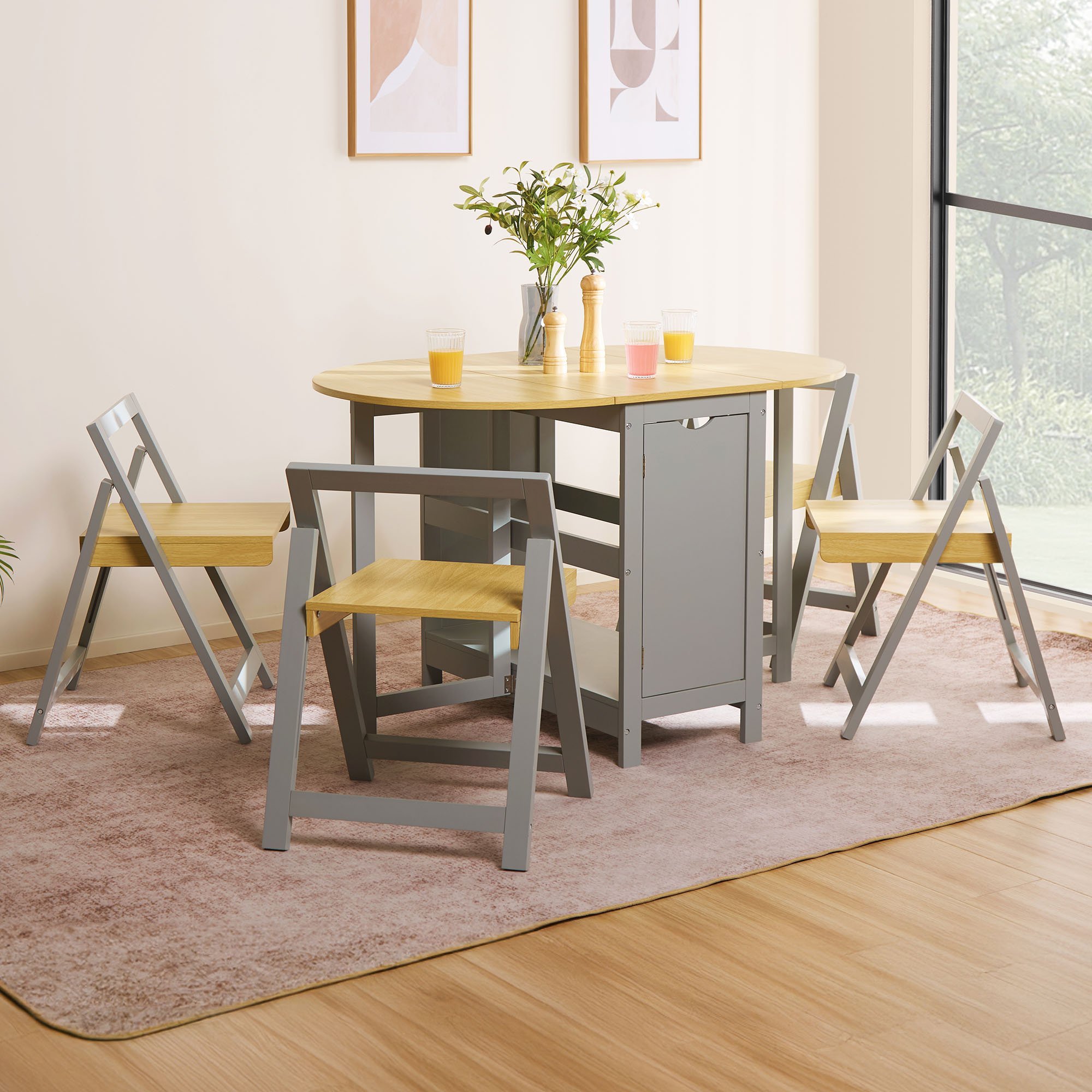 Vonhaus Firbeck Folding Dining Table and Chairs Set 4 - Grey - Image 2