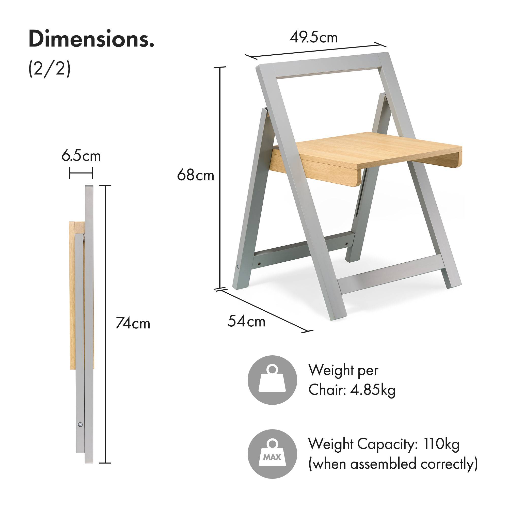 Vonhaus Firbeck Folding Dining Table and Chairs Set 4 - Grey - Image 3
