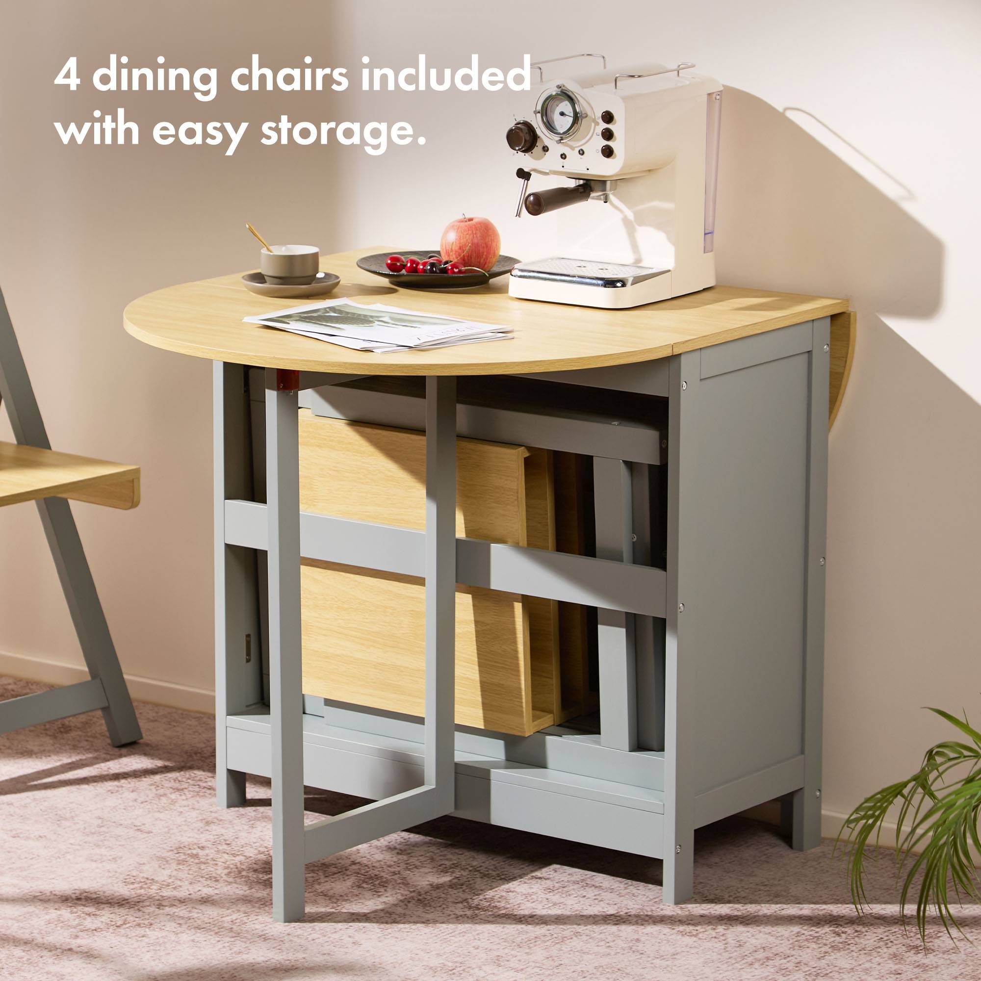 Vonhaus Firbeck Folding Dining Table and Chairs Set 4 - Grey - Image 7