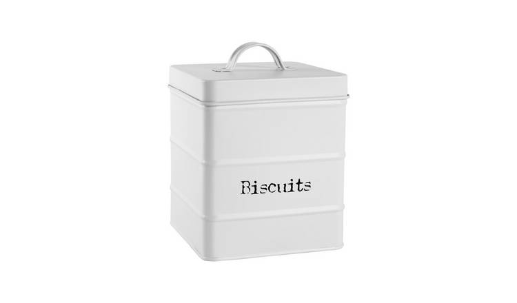 Harbour Housewares Vintage Metal Kitchen Biscuit Tin - White