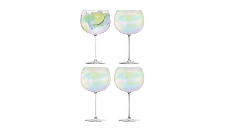 LSA International Set of 4 Pearl Lustre Stemmed Balloon Glasses 680ml - Pearl