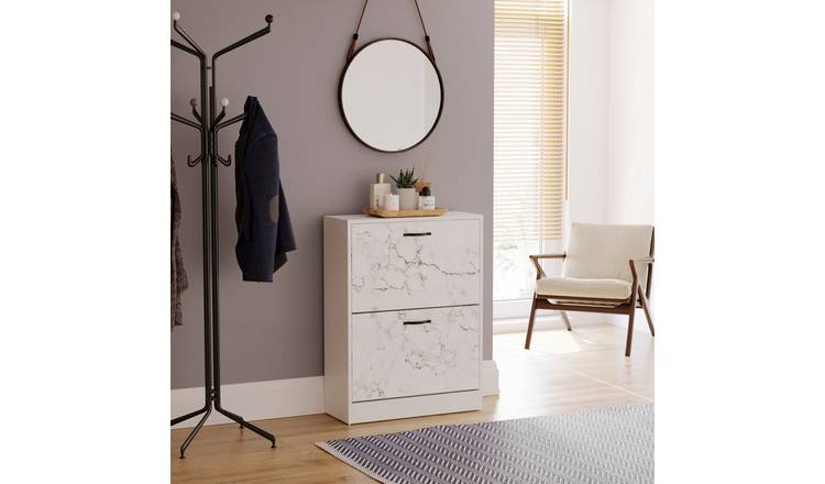 Vida Designs 2 Drawer Shoe Cabinet - White Marble