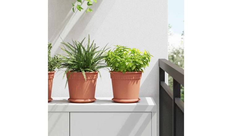Walplus Pack of 6 Plastic Round Planter - Brick Red - 19 x 19 x 16 cm