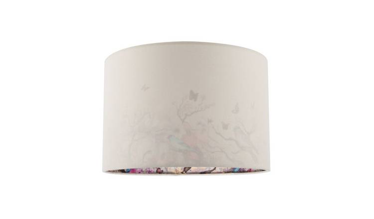 Happy Homewares Cream Linen Fabric with Inner Cotton Colourful Lampshade - 30cm