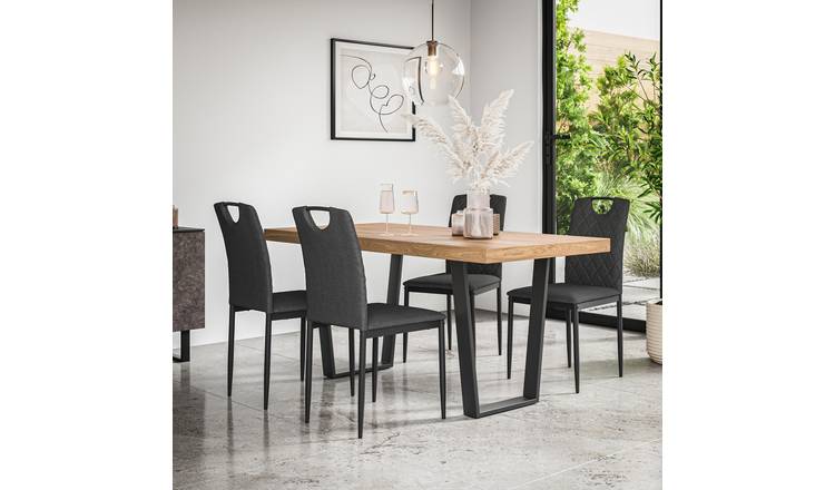 Furniture Online Aria Monza Oak Effect Dining Table & 6 Charcoal Chairs