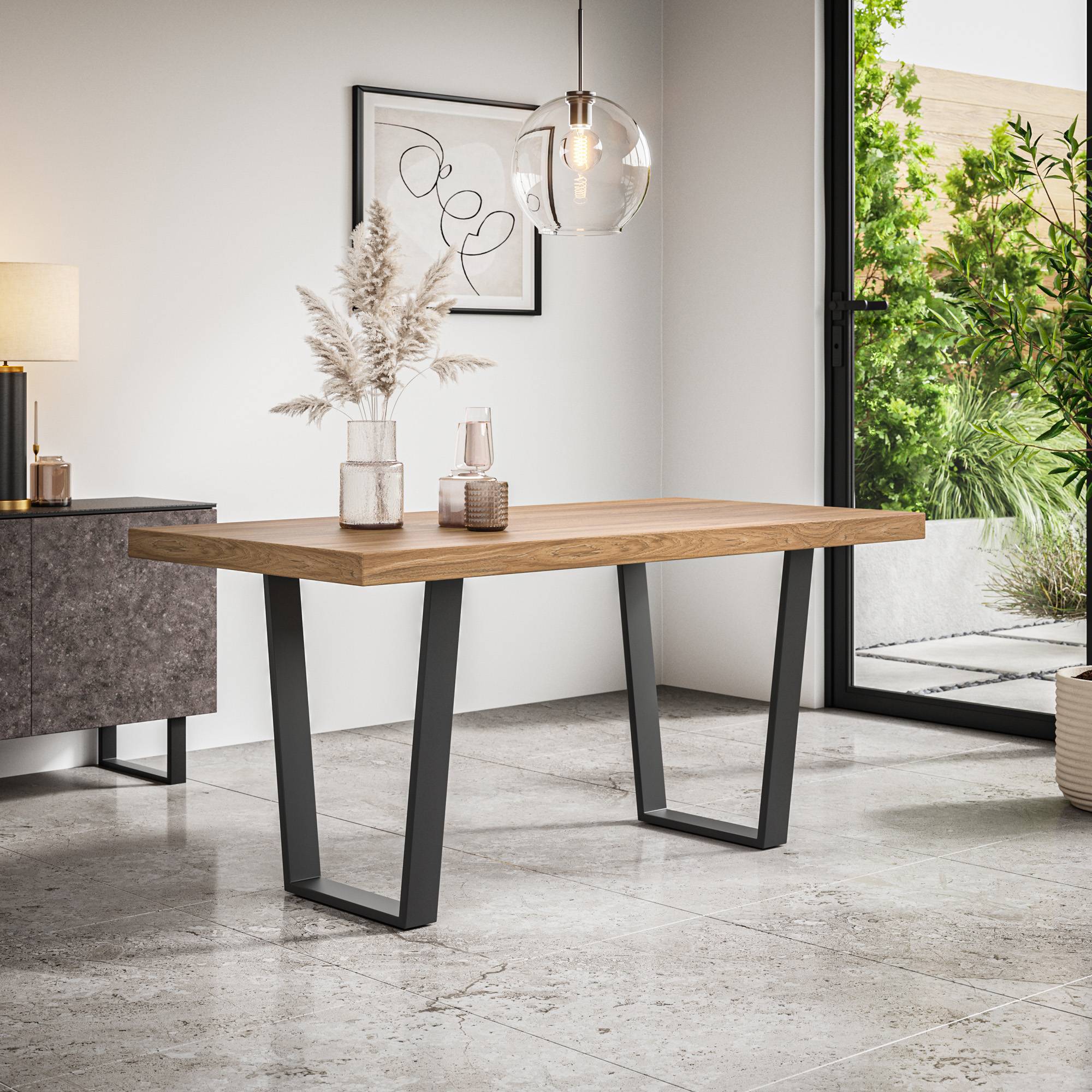 Furniture Online Aria Monza Oak Effect Dining Table & 6 Charcoal Chairs - Image 2