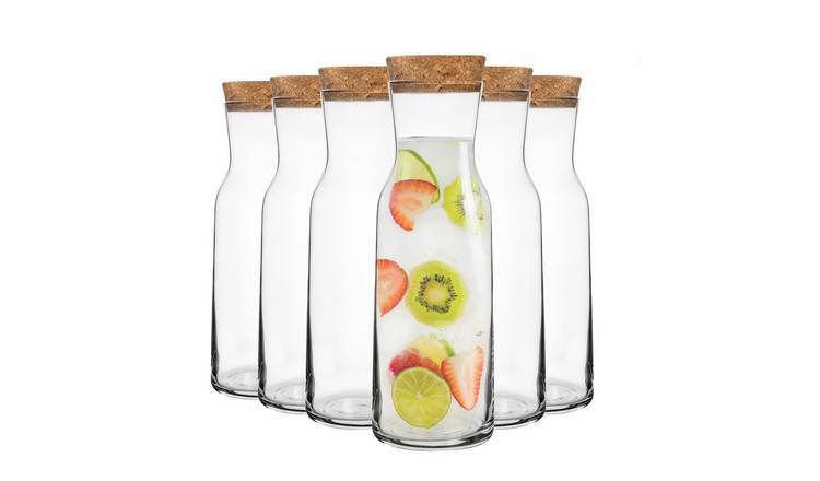 Bormioli Rocco Aquaria Glass Carafes with Cork Lids - 1.2 Litre - Pack of 6