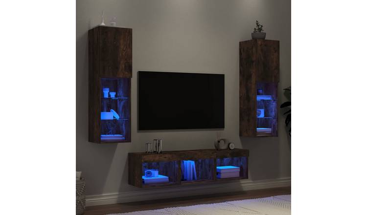 Walplus Pack of 5 LED TV Wall Unit - Dark Oak - 30.5 x 30 x 120 cm
